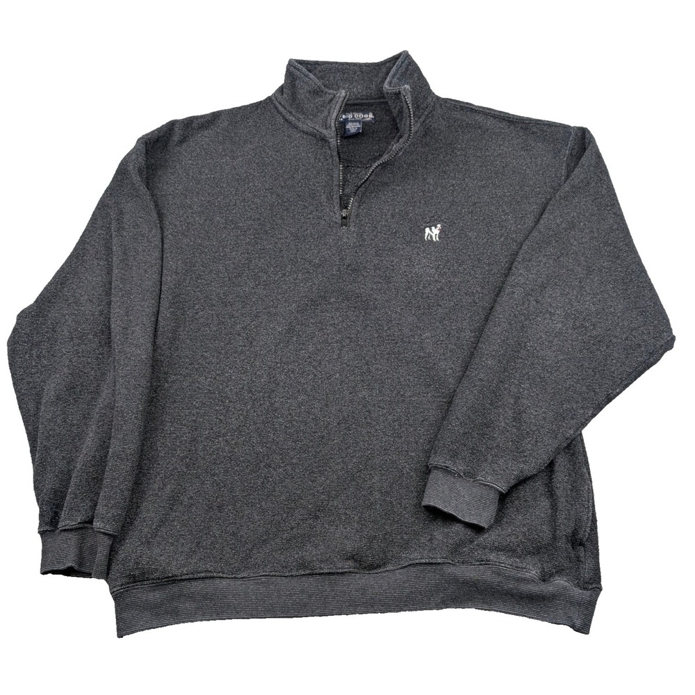 Big Dogs Sweater Men Lg Dark Gray Heavy Thick Tight Knit Mock Neck Quarter Zip